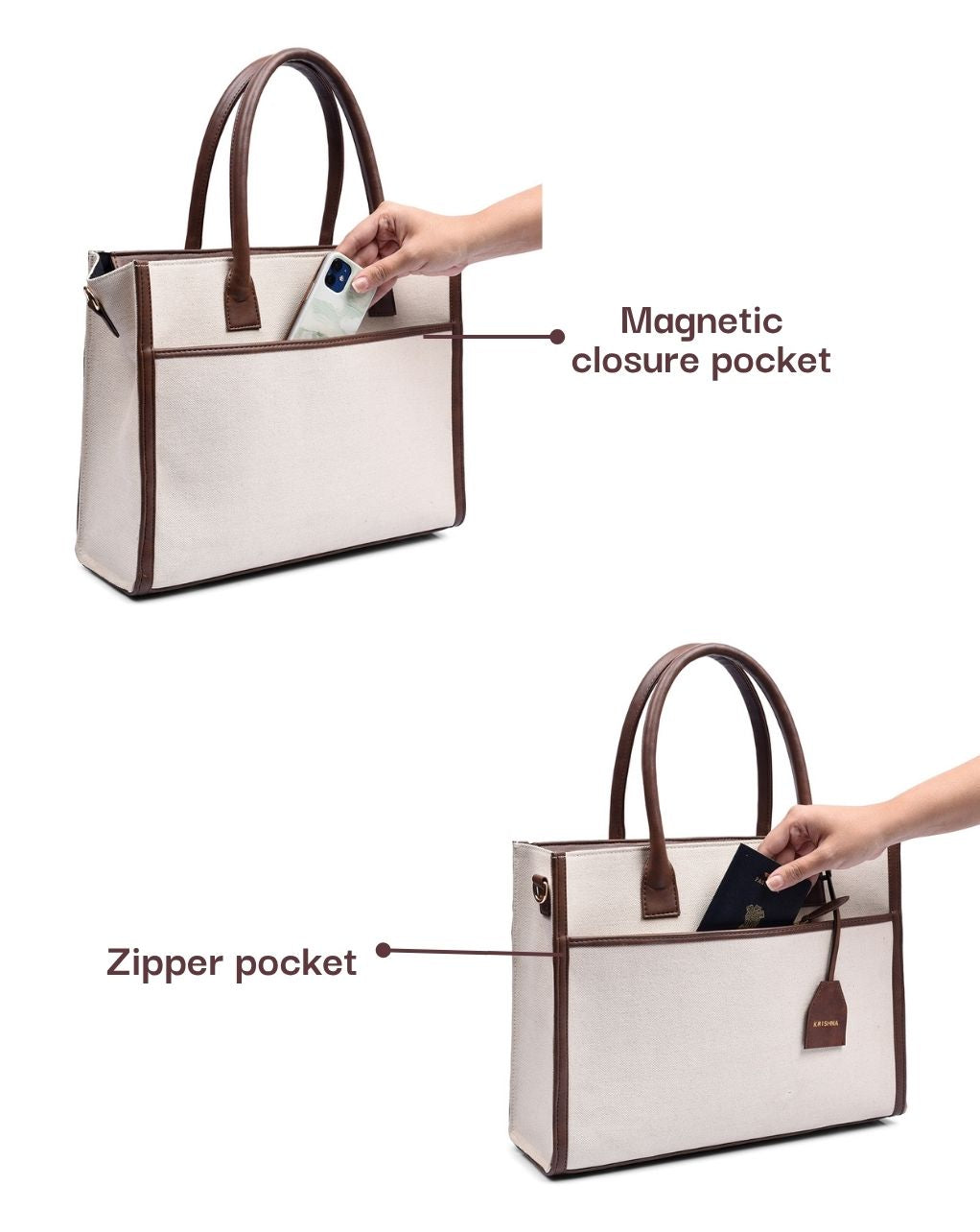 CANDICE CANVAS TOTE | BEIGE & BROWN | LARGE