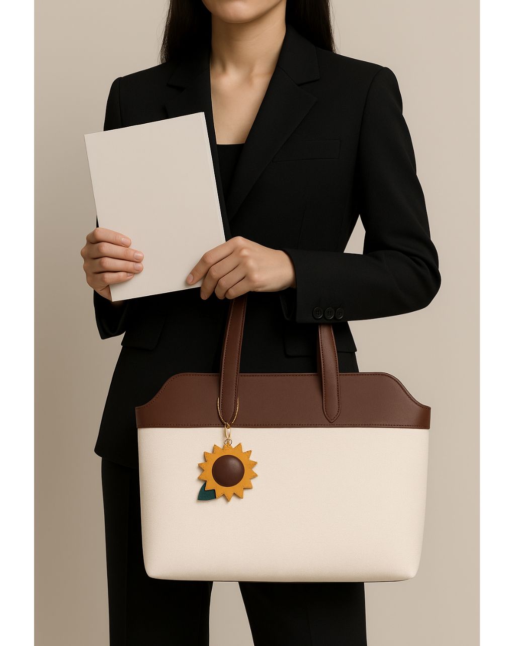 THE DAISY TOTE BAG | BEIGE & BROWN | MEDIUM