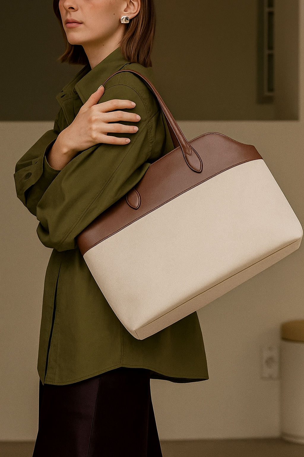 THE DAISY TOTE BAG | BEIGE & BROWN | MEDIUM