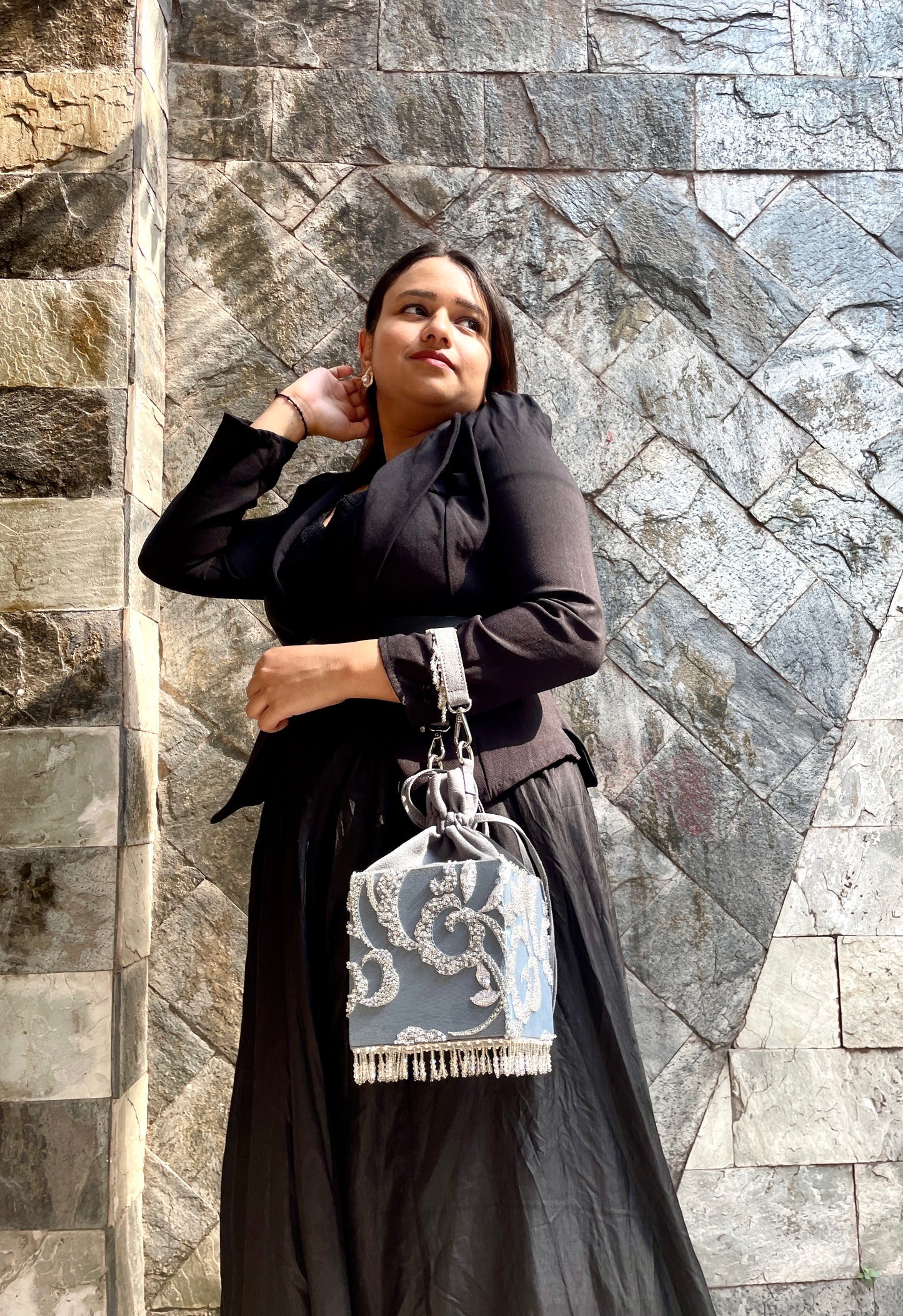 Grey Square Potli