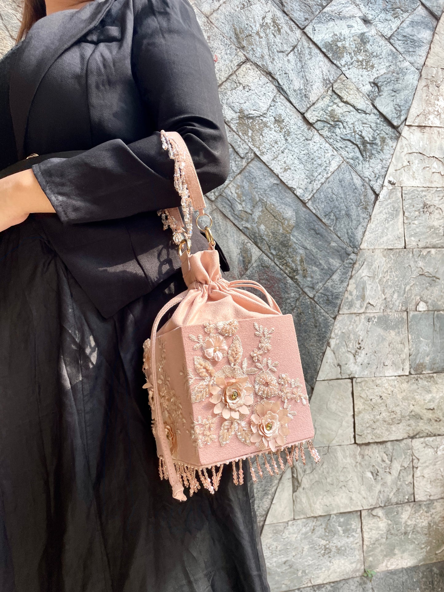 Peach Pearl Box Potli