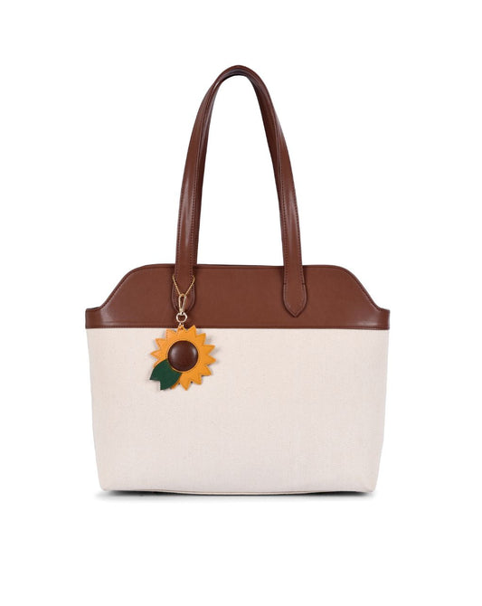 THE DAISY TOTE BAG | BEIGE & BROWN | MEDIUM