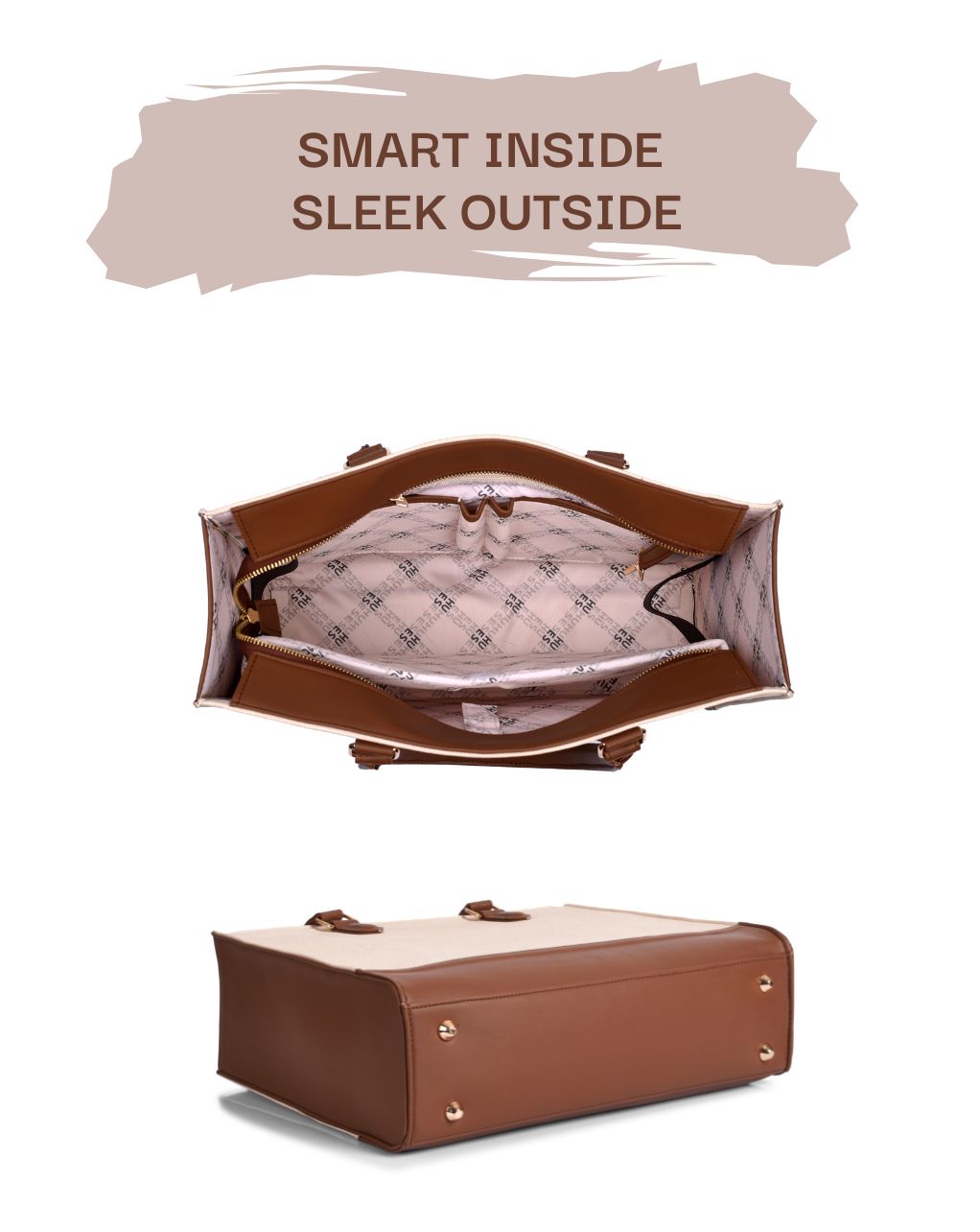 RACHEL TOTE BAG | BROWN AND OFF WHITE | MEDIUM