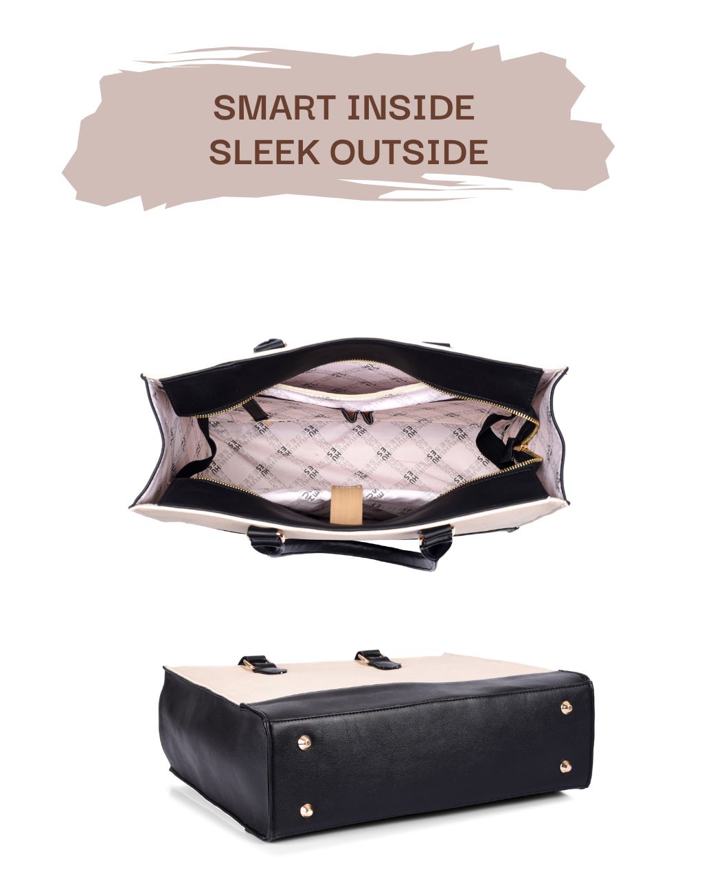 RACHEL TOTE BAG | BLACK & OFF WHITE | MEDIUM