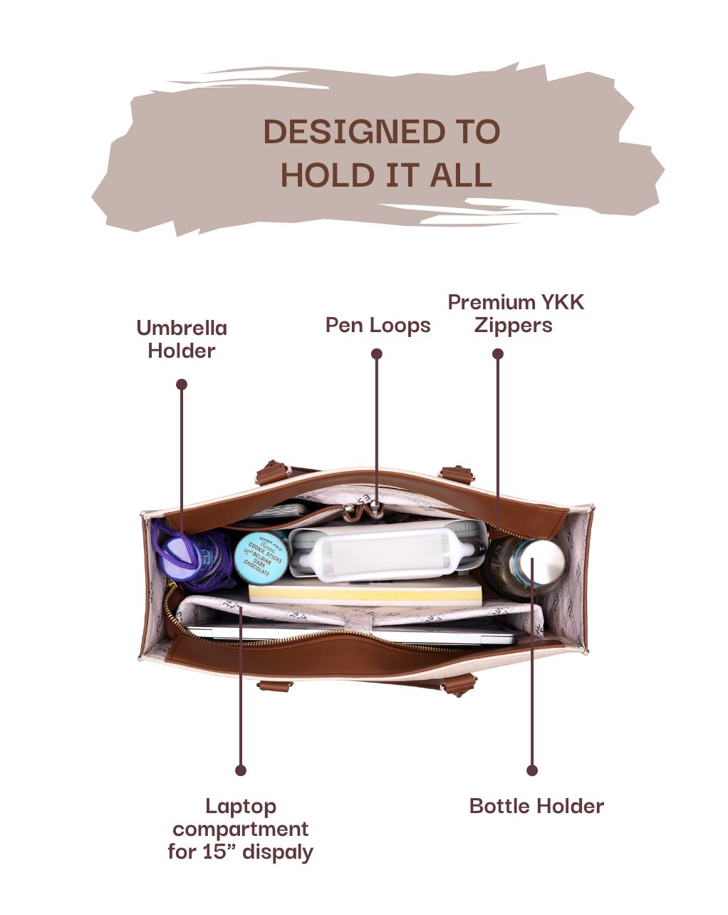 RACHEL TOTE BAG | BROWN AND OFF WHITE | MEDIUM