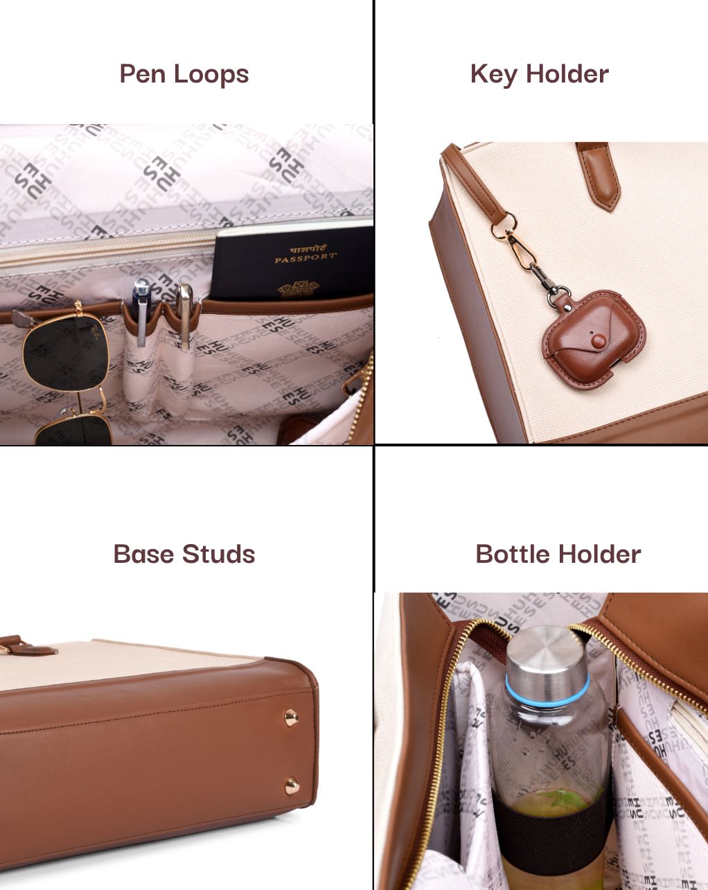 RACHEL TOTE BAG | BROWN AND OFF WHITE | MEDIUM