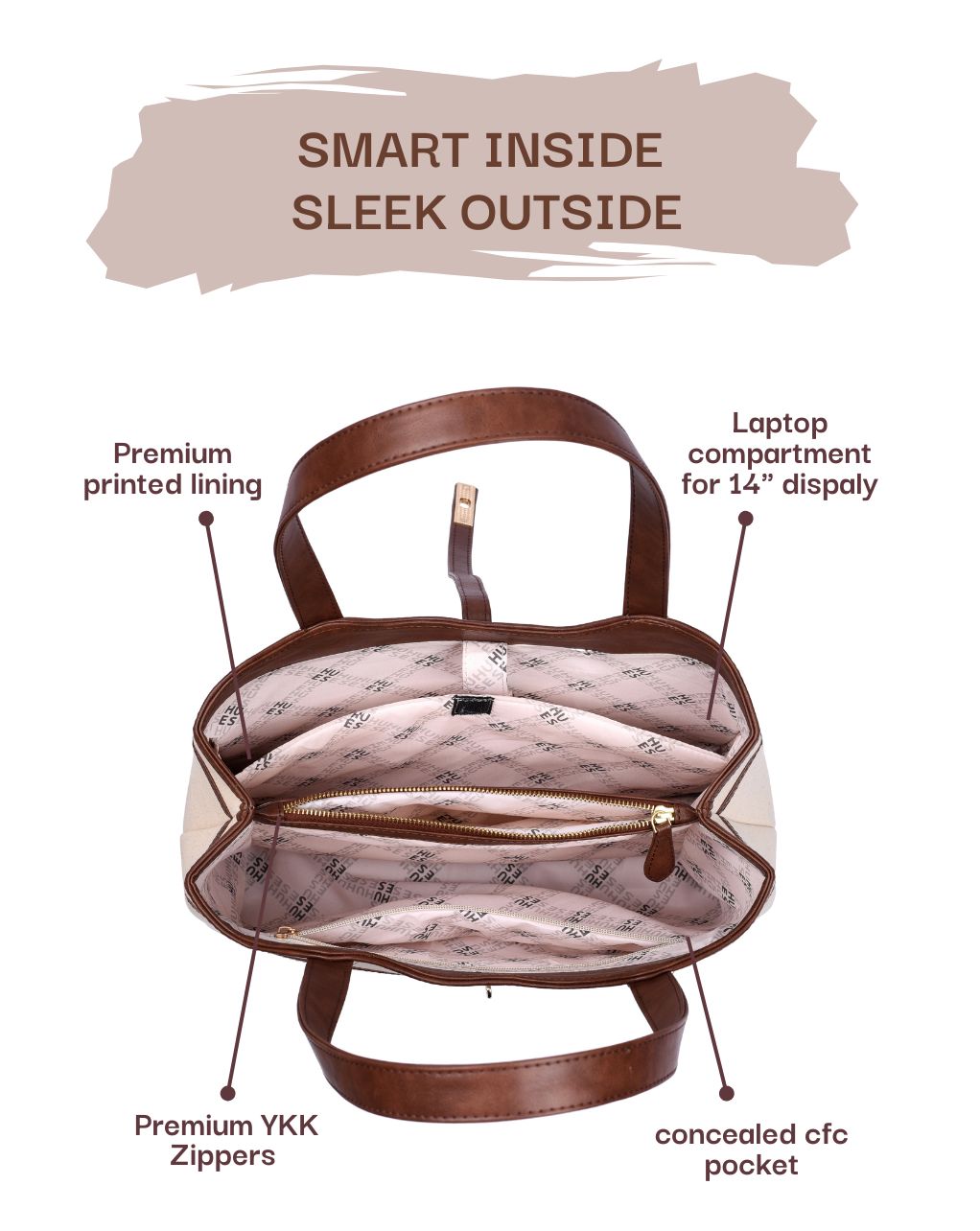 EMILY TOTE BAG | BEIGE & BROWN | MEDIUM