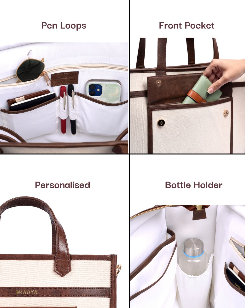 HAZEL MULTIPLE COMPARTMENTS TOTE | BROWN | MEDIUM