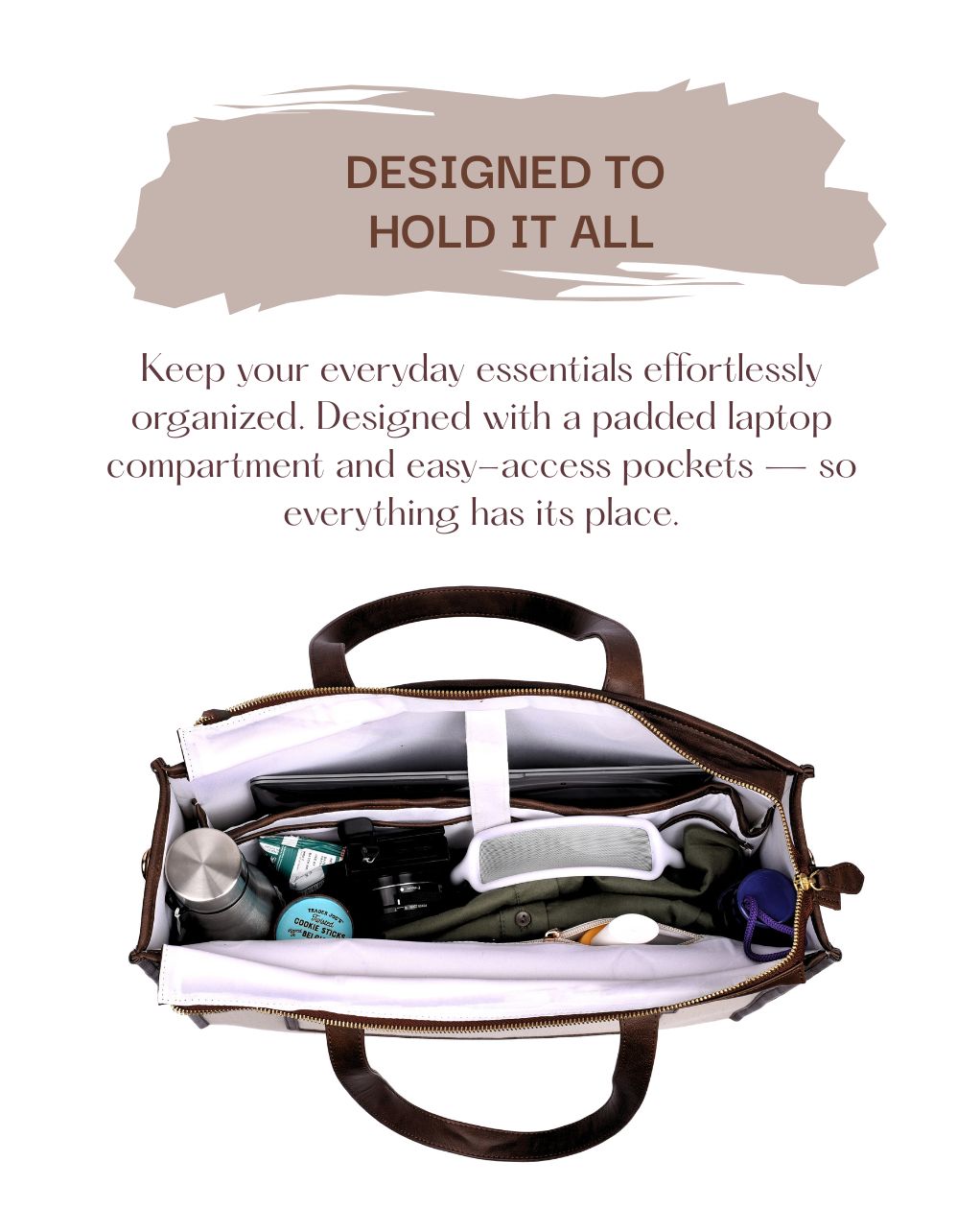 HAZEL MULTIPLE COMPARTMENTS TOTE | BROWN | LARGE