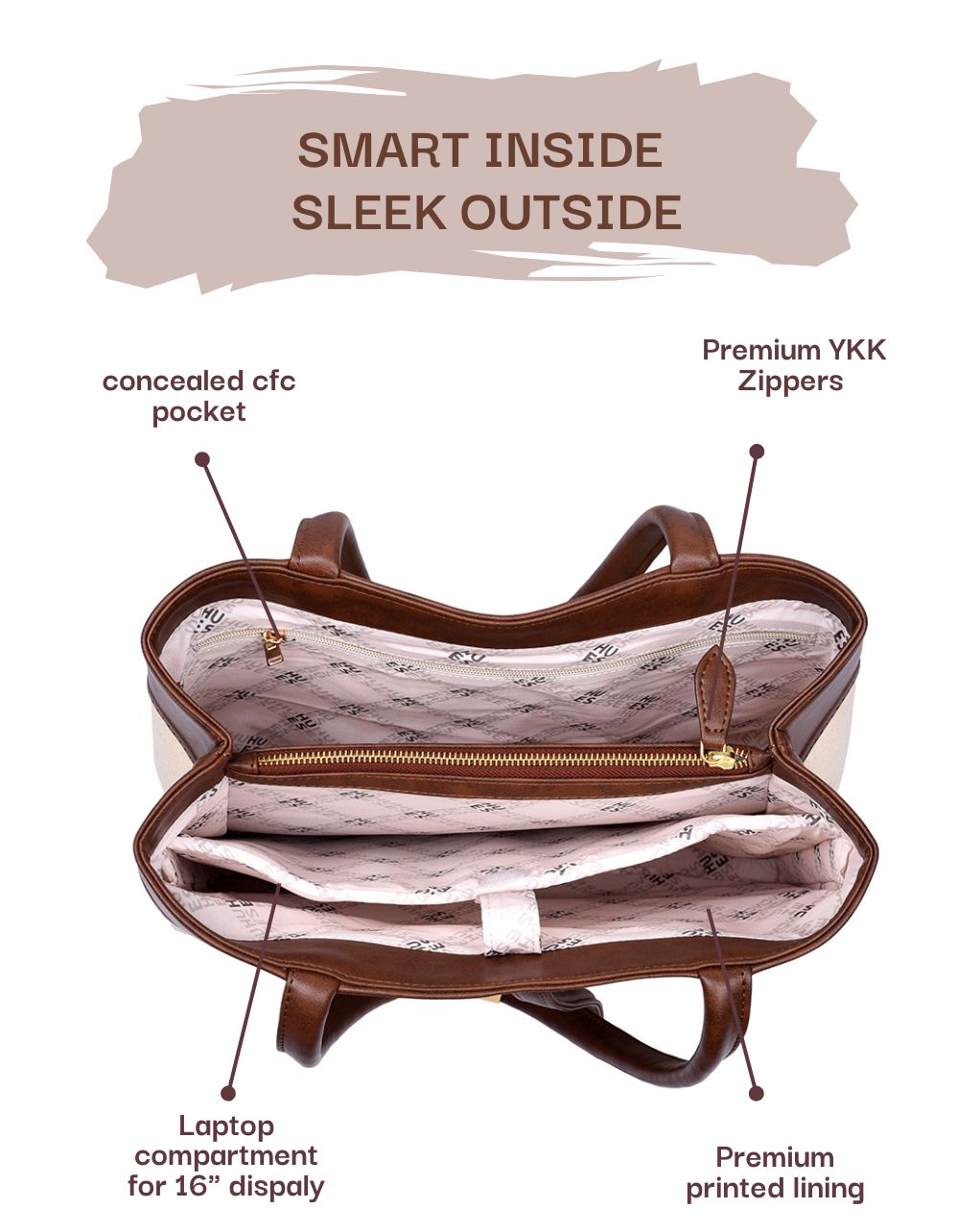 EMILY TOTE BAG | BEIGE & BROWN | LARGE