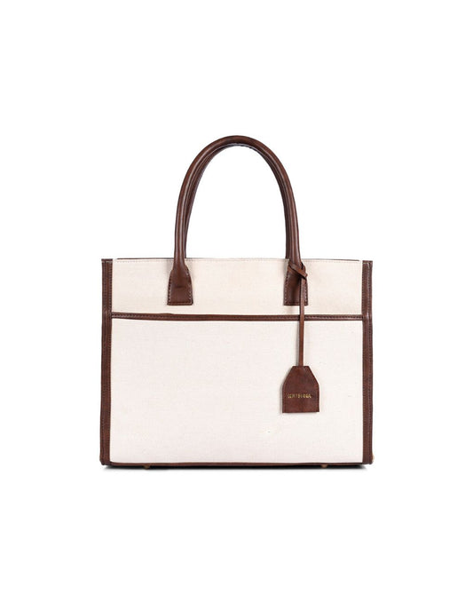 CANDICE CANVAS TOTE | BEIGE & BROWN | MEDIUM