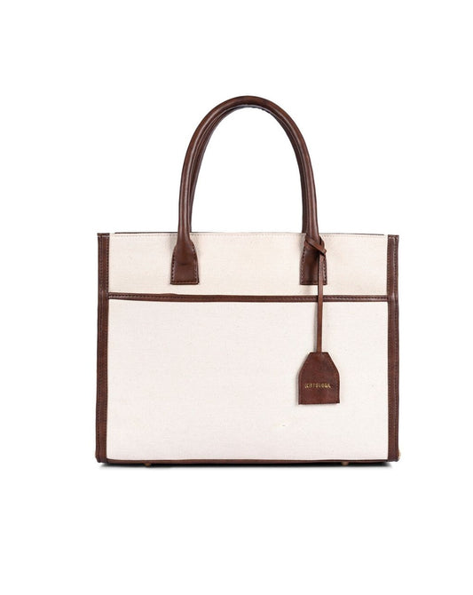 CANDICE CANVAS TOTE | BEIGE & BROWN | LARGE