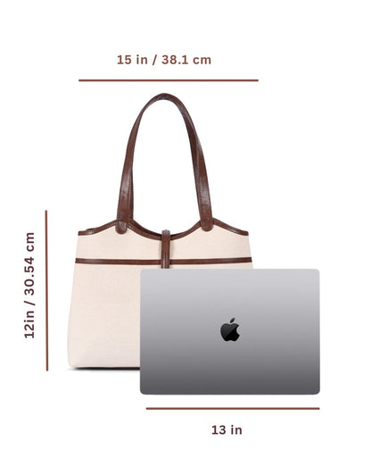 EMILY TOTE BAG | BEIGE & BROWN | MEDIUM