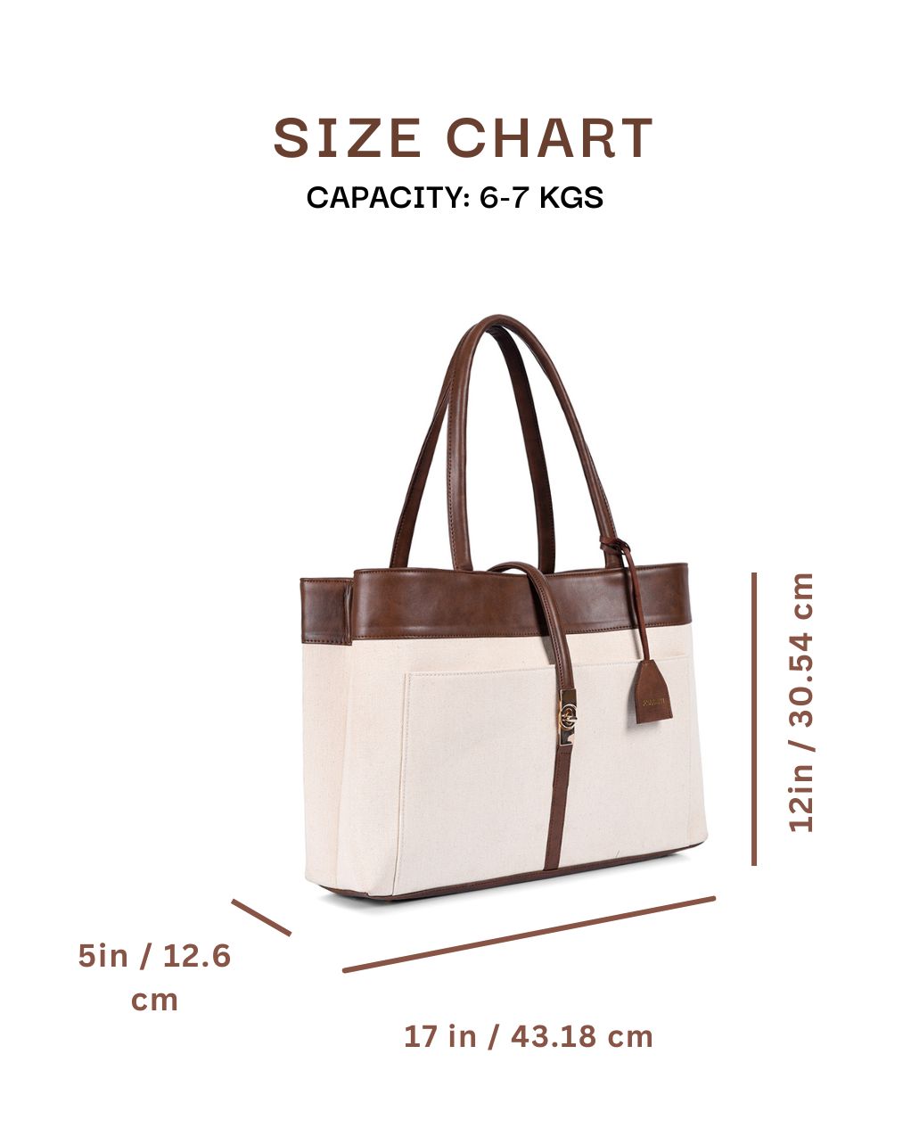 Mindy large brown tote side view with dimensions