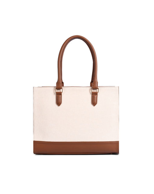 RACHEL TOTE BAG | BROWN AND OFF WHITE | MEDIUM