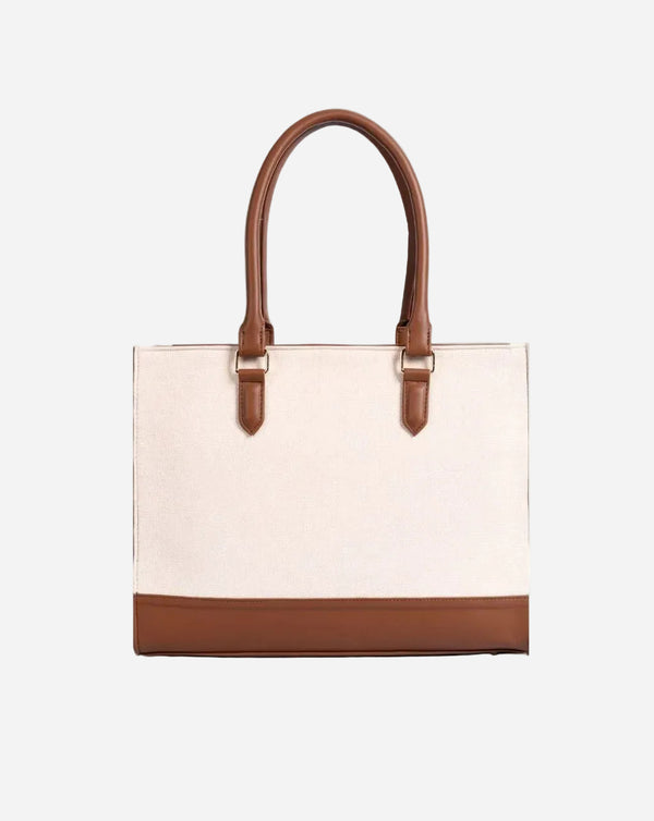 RACHEL TOTE BAG | BROWN & OFF WHITE  | LARGE
