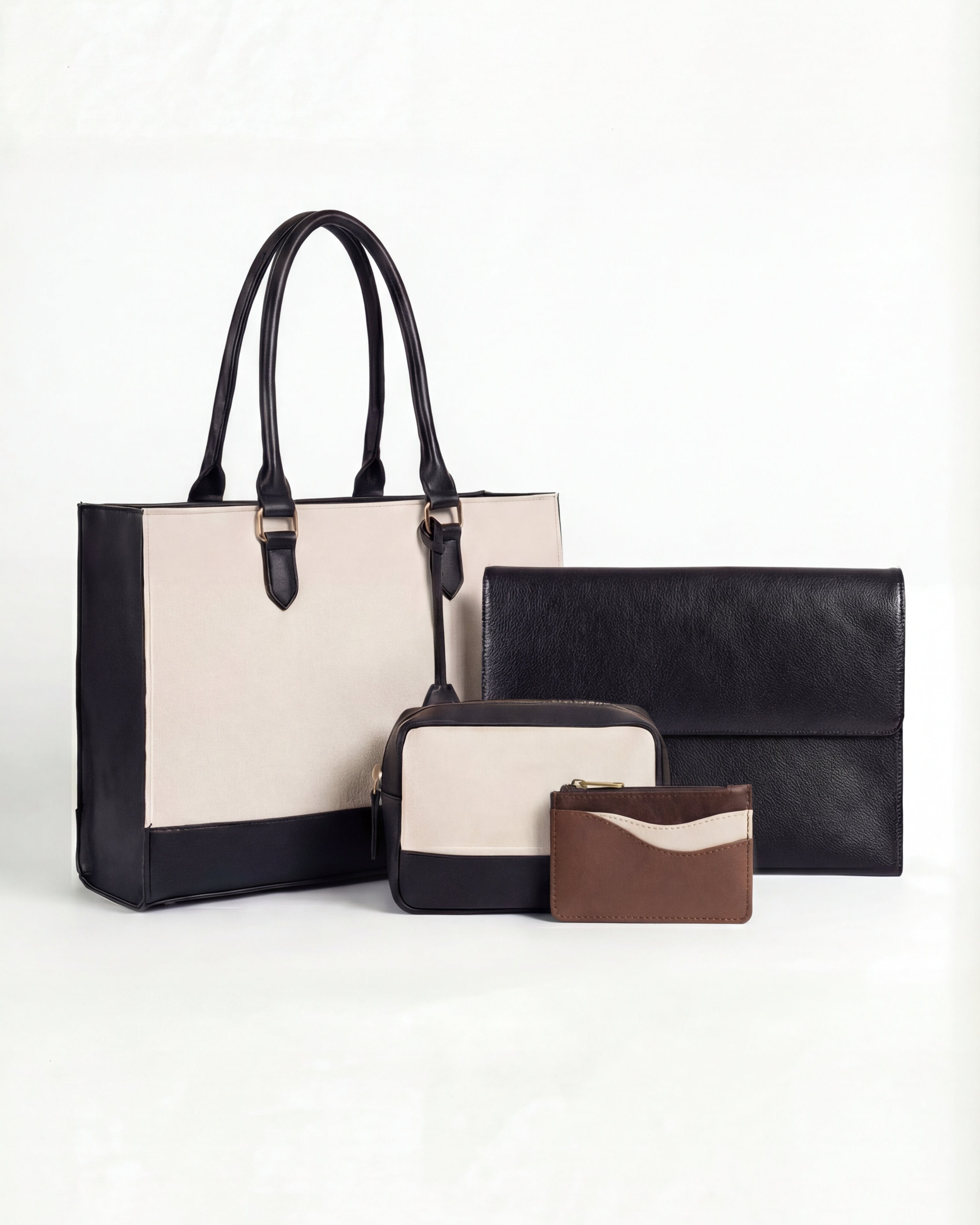 BLACK - WHITE RACHEL TOTE + 3 FREE GIFTS