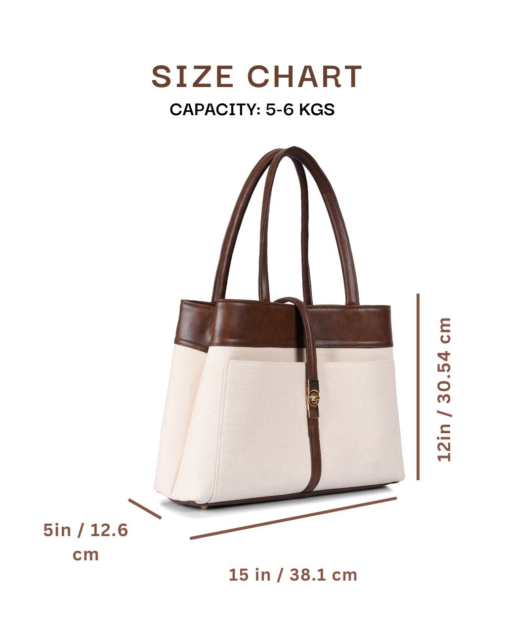Mindy tote side image with size dimensions