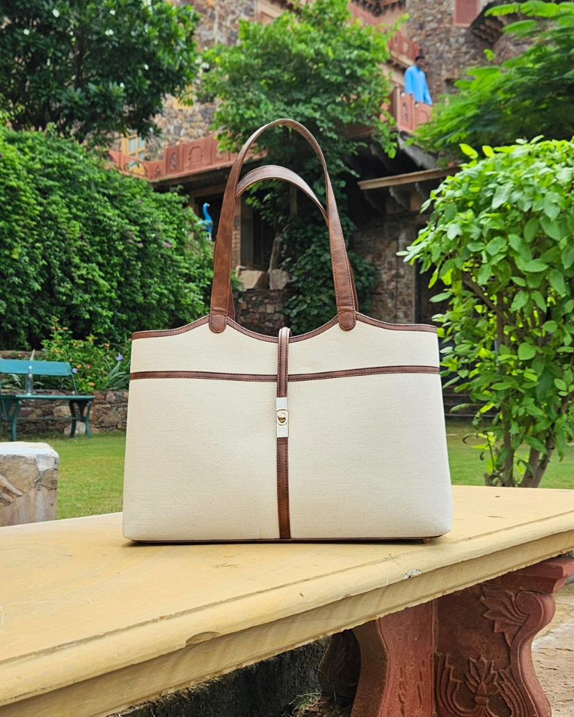 EMILY TOTE BAG | BEIGE & BROWN | MEDIUM